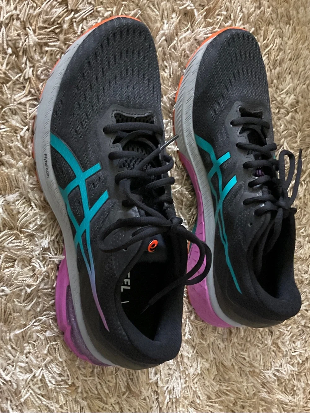 Asics Black Running Shoes with Teal & Purple Accents